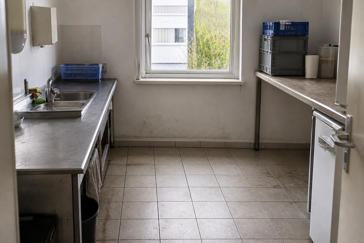 Hygienisch belasteter Arbeitsraum vor der Spezialreinigung