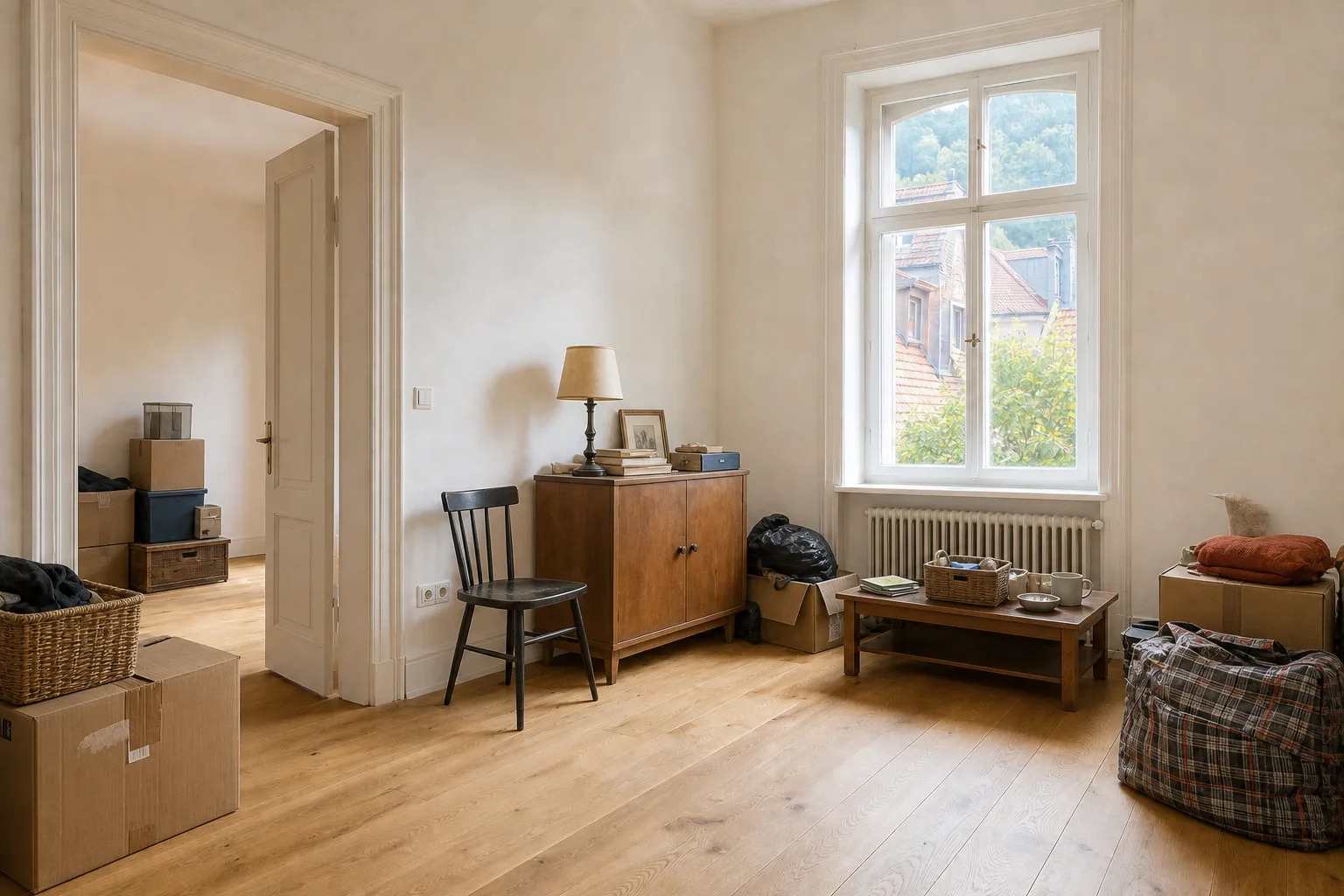 Vollgestellter Wohnraum vor einer beispielhaften Entrümpelung