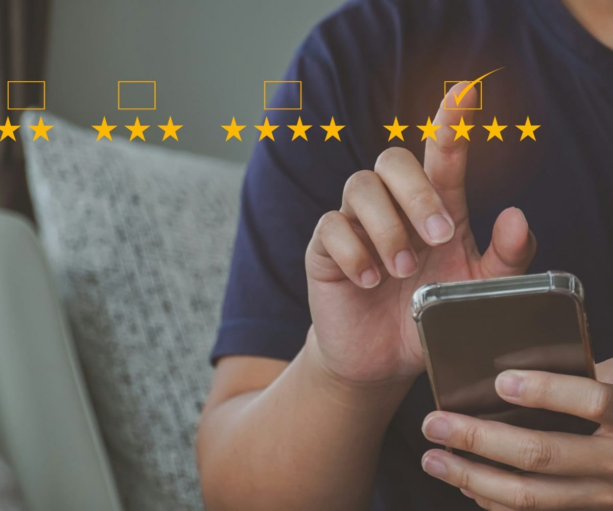 Customer review good rating concept, customer review by five star feedback, positive feedback.